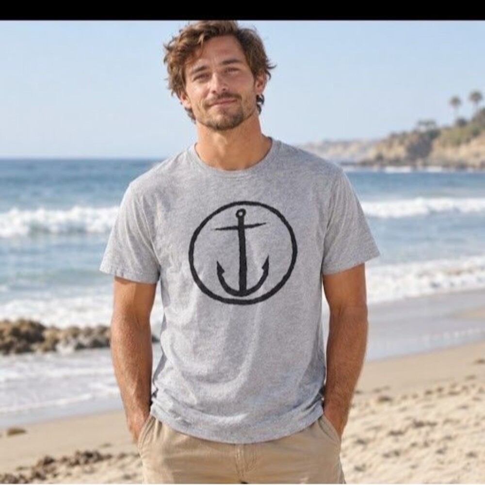 Captain Fin Co. Anchor Logo T-Shirt Size Medium Gray Short Sleeve Graphic Tee EU